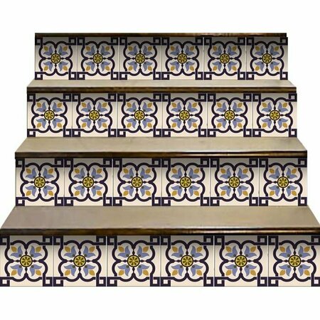 Homeroots 4 x 4 in. Azul Blue Flora Peel & Stick Removable Tiles 400010
